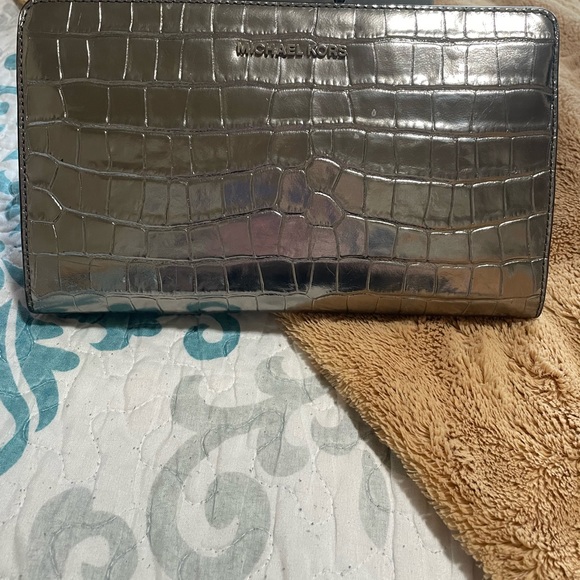 MICHAEL Michael Kors; Metallic Crocodile-Embossed Leather Convertible Handbag - Picture 5 of 17